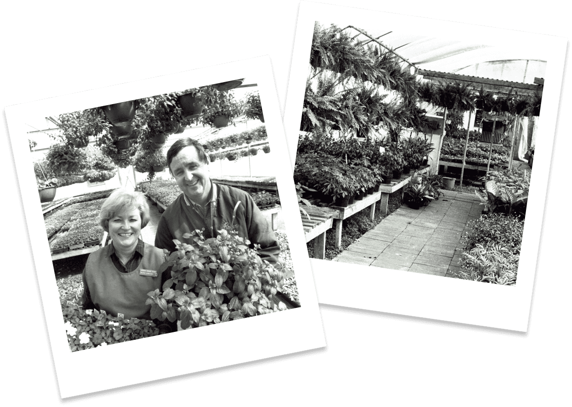 Two Polaroid style photos of Roger and Marie Landsburg and their nursery.